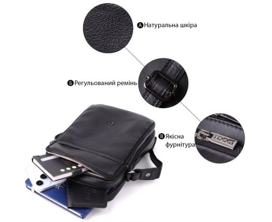 Придбати Вертикальная мужская сумка через плечо из натуральной кожи Tony Perotti 20883_1 (6049 nero) Черный, image , зображення 4, характеристики, відгуки