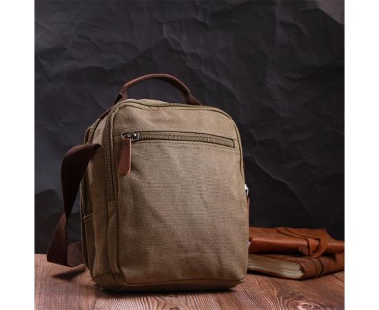 Купить Сумка почтальонка на плечо из плотного текстиля Vintage 22228 Оливковый, фото , изображение 11, характеристики, отзывы