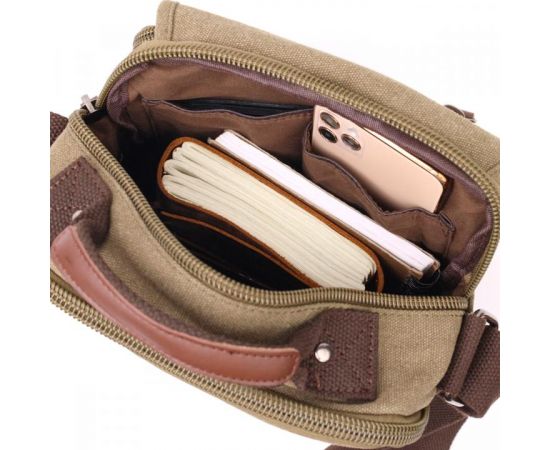 Купить Сумка почтальонка на плечо из плотного текстиля Vintage 22228 Оливковый, фото , изображение 7, характеристики, отзывы
