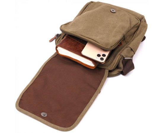 Купить Сумка почтальонка на плечо из плотного текстиля Vintage 22228 Оливковый, фото , изображение 9, характеристики, отзывы