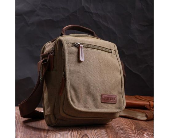 Купить Сумка почтальонка на плечо из плотного текстиля Vintage 22228 Оливковый, фото , изображение 10, характеристики, отзывы