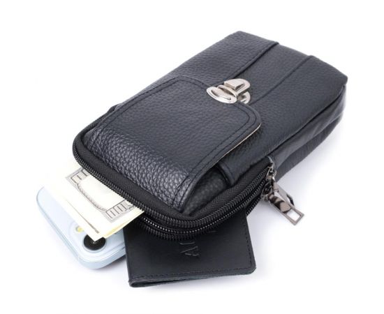 Купить Мужская сумка на пояс из натуральной кожи Vintage 22736 Черный, фото , изображение 9, характеристики, отзывы