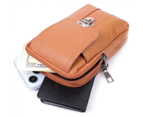 Купить Мужская сумка на пояс на два отделения из натуральной кожи Vintage 22737 Рыжий, фото , изображение 9, характеристики, отзывы