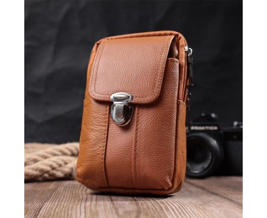 Купить Мужская сумка на пояс на два отделения из натуральной кожи Vintage 22737 Рыжий, фото , изображение 10, характеристики, отзывы