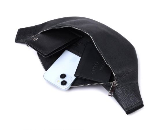 Купить Удобная сумка-бананка унисекс из натуральной кожи Shvigel 22824 Черная, фото , изображение 7, характеристики, отзывы