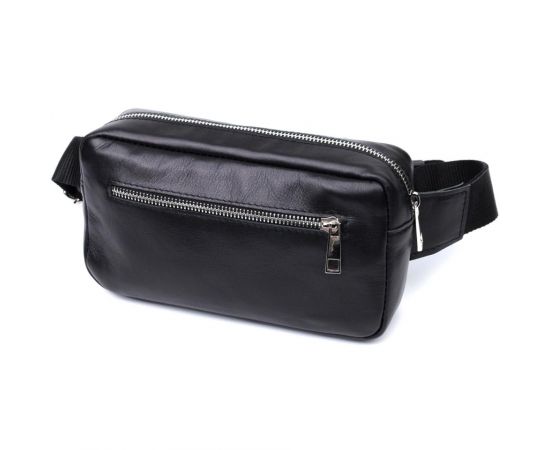 Купить Прямоугольная сумка-бананка для мужчин из натуральной глянцевой кожи Shvigel 22825 Черная, фото , характеристики, отзывы