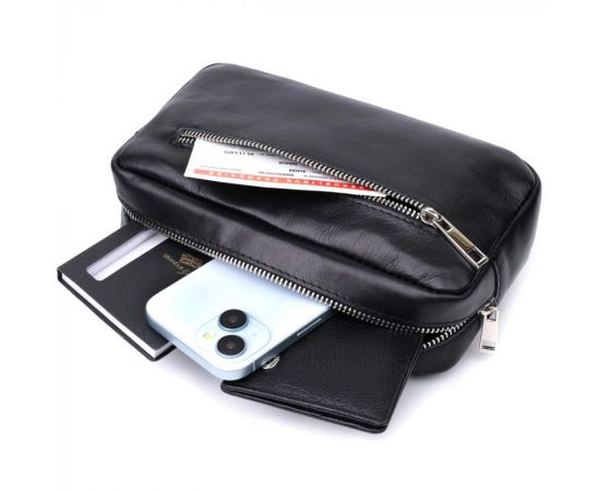 Купить Прямоугольная сумка-бананка для мужчин из натуральной глянцевой кожи Shvigel 22825 Черная, фото , изображение 8, характеристики, отзывы