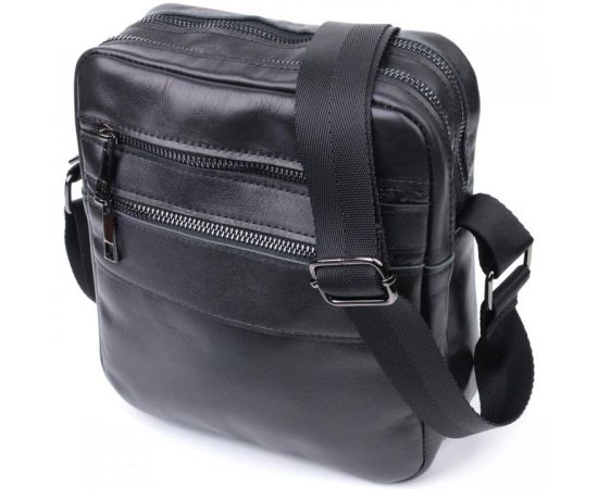 Придбати Классическая мужская сумка мессенджер из глянцевой натуральной кожи Shvigel 22846 Черная, image , характеристики, відгуки