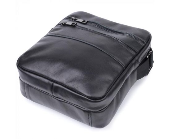 Придбати Классическая мужская сумка мессенджер из глянцевой натуральной кожи Shvigel 22846 Черная, image , зображення 4, характеристики, відгуки