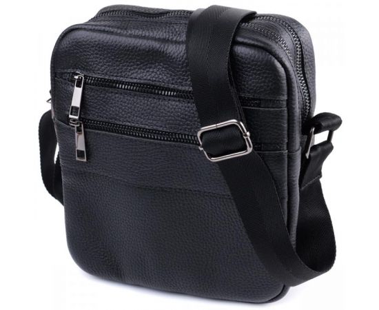 Купить Мужская сумка мессенджер из зернистой натуральной кожи Shvigel 22847 Черная, фото , характеристики, отзывы