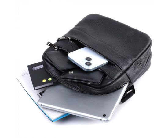 Купить Мужская сумка мессенджер из зернистой натуральной кожи Shvigel 22847 Черная, фото , изображение 8, характеристики, отзывы