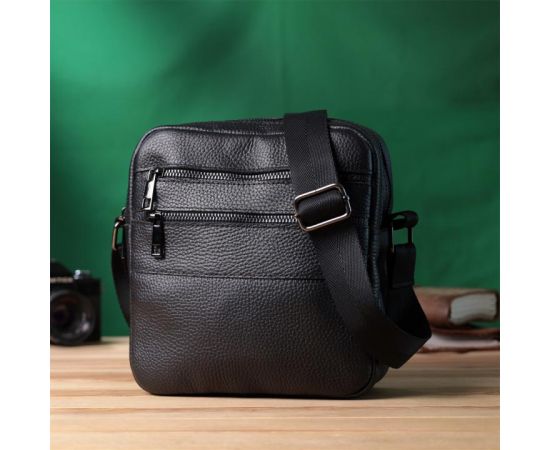 Купить Мужская сумка мессенджер из зернистой натуральной кожи Shvigel 22847 Черная, фото , изображение 9, характеристики, отзывы