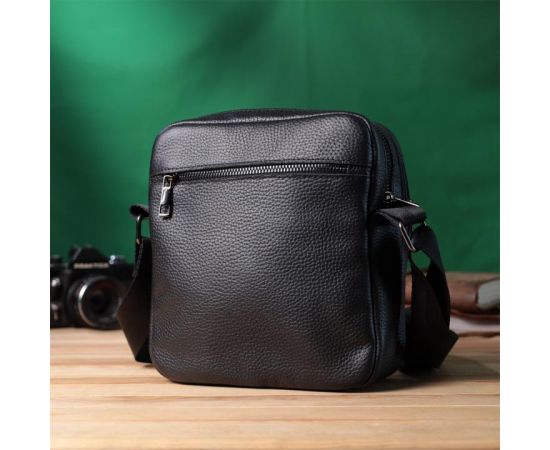 Купить Мужская сумка мессенджер из зернистой натуральной кожи Shvigel 22847 Черная, фото , изображение 10, характеристики, отзывы