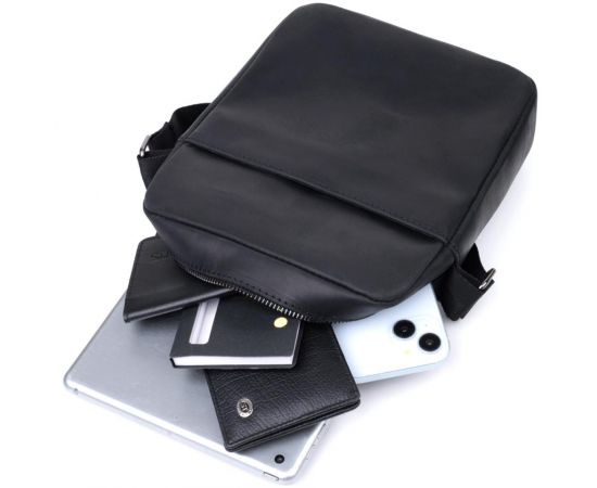 Купить Мужская сумка через плечо из матовой натуральной кожи Shvigel 22848 Черная, фото , изображение 8, характеристики, отзывы