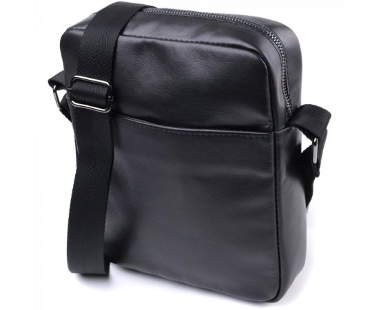 Купить Сумка для мужчин через плечо из глянцевой натуральной кожи Shvigel 22849 Черная, фото , характеристики, отзывы