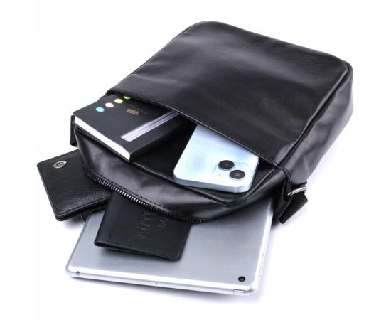 Купить Сумка для мужчин через плечо из глянцевой натуральной кожи Shvigel 22849 Черная, фото , изображение 8, характеристики, отзывы