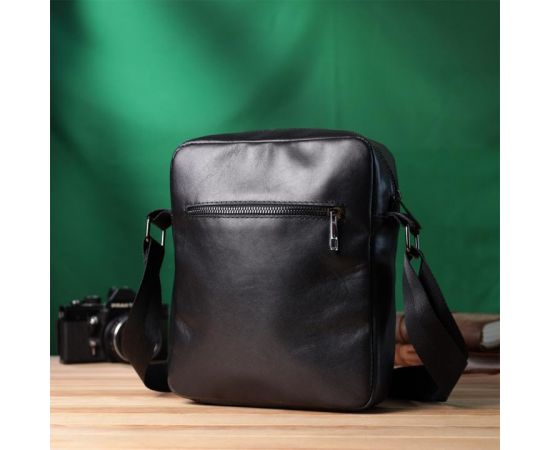 Купить Сумка для мужчин через плечо из глянцевой натуральной кожи Shvigel 22849 Черная, фото , изображение 10, характеристики, отзывы