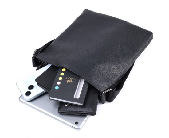 Купить Тонкая сумка для мужчин через плечо из натуральной кожи Shvigel 22850 Черная, фото , изображение 8, характеристики, отзывы