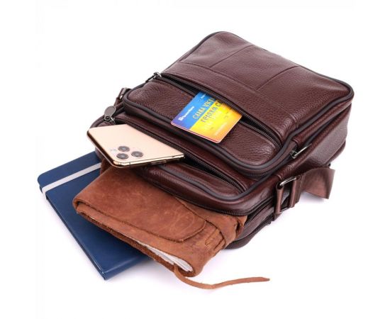 Купить Удобная мужская сумка из натуральной кожи 22858 Vintage Коричневый, фото , изображение 9, характеристики, отзывы