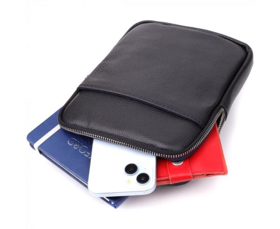 Купить Удобная вертикальная сумка для мужчин из натуральной кожи Vintage 22862 Черный, фото , изображение 7, характеристики, отзывы