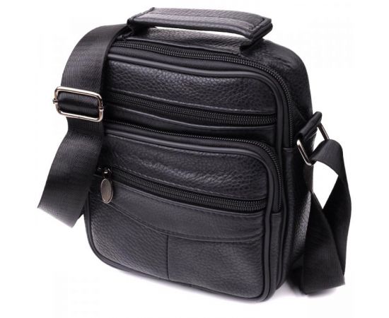 Купить Практичная вертикальная сумка с ручкой для мужчин из натуральной кожи Vintage 22864 Черный, фото , характеристики, отзывы