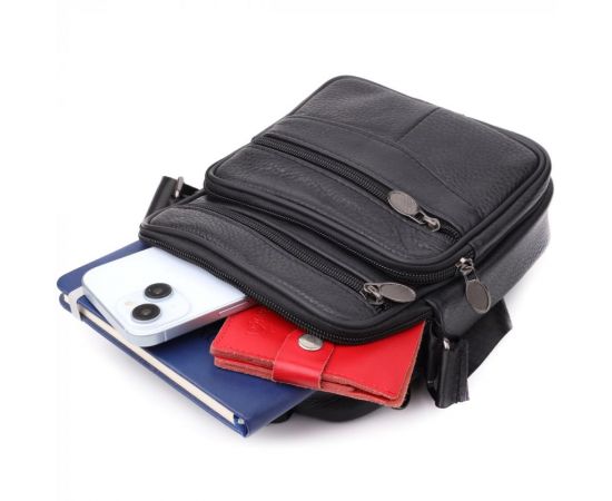 Купить Практичная вертикальная сумка с ручкой для мужчин из натуральной кожи Vintage 22864 Черный, фото , изображение 8, характеристики, отзывы