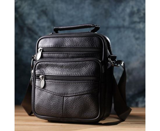Купить Практичная вертикальная сумка с ручкой для мужчин из натуральной кожи Vintage 22864 Черный, фото , изображение 9, характеристики, отзывы
