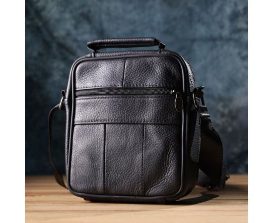 Купить Практичная вертикальная сумка с ручкой для мужчин из натуральной кожи Vintage 22864 Черный, фото , изображение 10, характеристики, отзывы