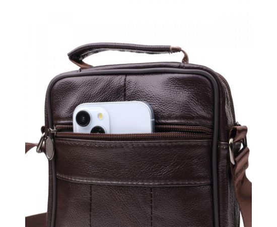 Купить Небольшая вертикальная сумка с ручкой для мужчин из натуральной кожи Vintage 22865 Коричневый, фото , изображение 6, характеристики, отзывы
