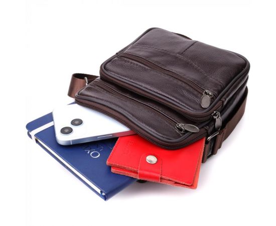 Купить Небольшая вертикальная сумка с ручкой для мужчин из натуральной кожи Vintage 22865 Коричневый, фото , изображение 8, характеристики, отзывы