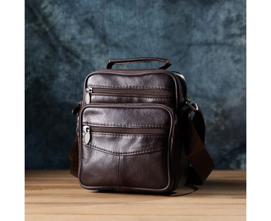 Купить Небольшая вертикальная сумка с ручкой для мужчин из натуральной кожи Vintage 22865 Коричневый, фото , изображение 9, характеристики, отзывы