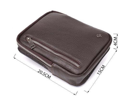 Купить Прямоугольная сумка бананка из зернистой натуральной кожи GRANDE PELLE 22878 Коричневая, фото , изображение 3, характеристики, отзывы