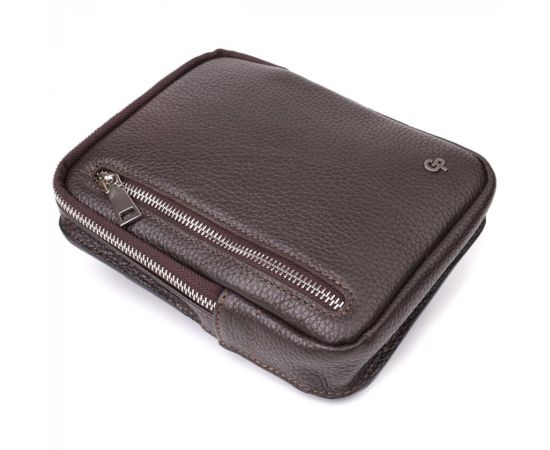 Купить Прямоугольная сумка бананка из зернистой натуральной кожи GRANDE PELLE 22878 Коричневая, фото , изображение 5, характеристики, отзывы