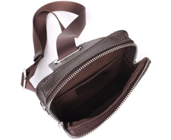 Купить Прямоугольная сумка бананка из зернистой натуральной кожи GRANDE PELLE 22878 Коричневая, фото , изображение 7, характеристики, отзывы