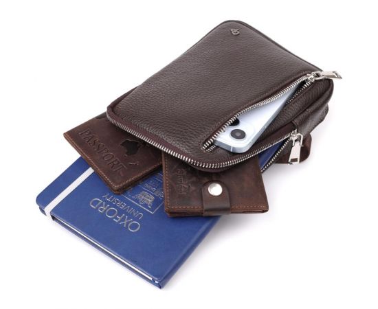 Купить Прямоугольная сумка бананка из зернистой натуральной кожи GRANDE PELLE 22878 Коричневая, фото , изображение 8, характеристики, отзывы