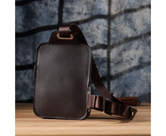 Купить Прямоугольная сумка бананка из зернистой натуральной кожи GRANDE PELLE 22878 Коричневая, фото , изображение 10, характеристики, отзывы