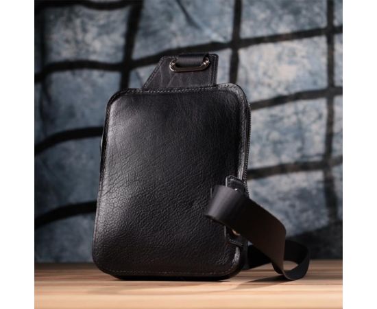 Купить Мужская прямоугольная сумка бананка из зернистой натуральной кожи GRANDE PELLE 22879 Черный, фото , изображение 11, характеристики, отзывы