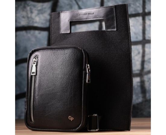 Купить Мужская прямоугольная сумка бананка из зернистой натуральной кожи GRANDE PELLE 22879 Черный, фото , изображение 12, характеристики, отзывы