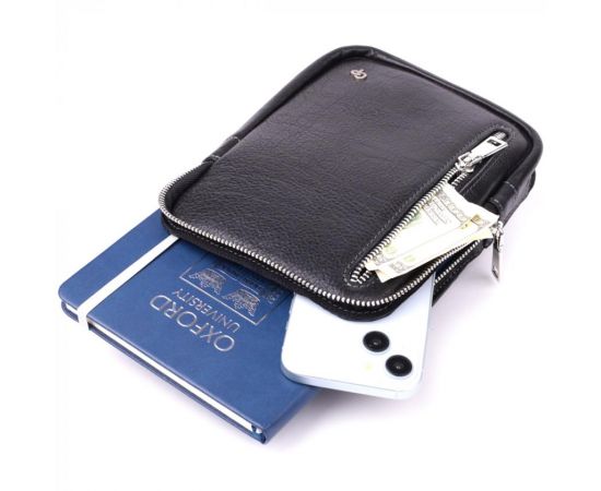 Купить Мужская прямоугольная сумка бананка из зернистой натуральной кожи GRANDE PELLE 22879 Черный, фото , изображение 9, характеристики, отзывы