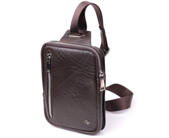 Купить Мужская прямоугольная сумка бананка из гладкой натуральной кожи GRANDE PELLE 22880 Коричневый, фото , характеристики, отзывы