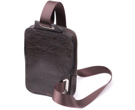 Купить Мужская прямоугольная сумка бананка из гладкой натуральной кожи GRANDE PELLE 22880 Коричневый, фото , изображение 2, характеристики, отзывы