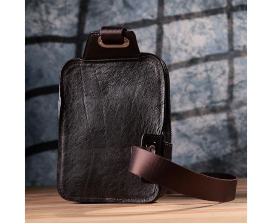 Купить Мужская прямоугольная сумка бананка из гладкой натуральной кожи GRANDE PELLE 22880 Коричневый, фото , изображение 11, характеристики, отзывы