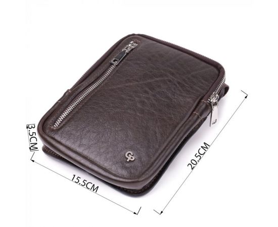 Купить Мужская прямоугольная сумка бананка из гладкой натуральной кожи GRANDE PELLE 22880 Коричневый, фото , изображение 3, характеристики, отзывы