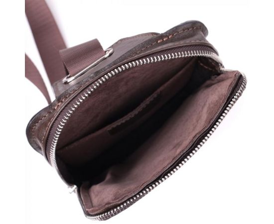 Купить Мужская прямоугольная сумка бананка из гладкой натуральной кожи GRANDE PELLE 22880 Коричневый, фото , изображение 8, характеристики, отзывы