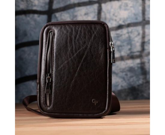 Купить Мужская прямоугольная сумка бананка из гладкой натуральной кожи GRANDE PELLE 22880 Коричневый, фото , изображение 10, характеристики, отзывы