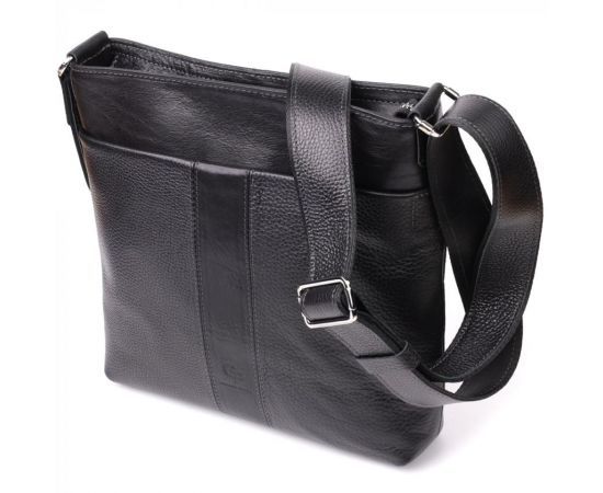 Купить Красивая сумка через плечо для мужчин из натуральной кожи GRANDE PELLE 22883 Черная, фото , характеристики, отзывы
