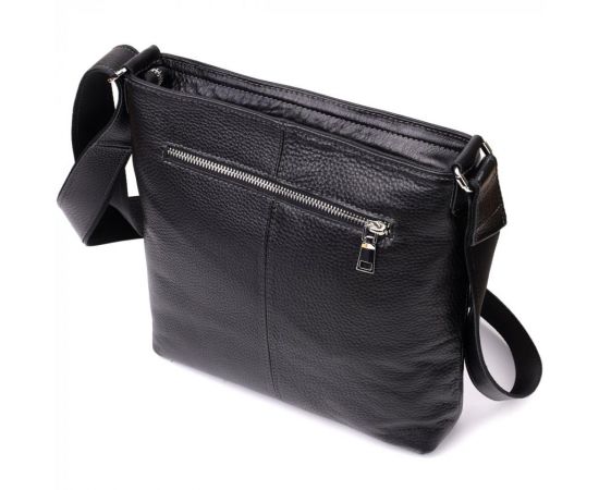 Купить Красивая сумка через плечо для мужчин из натуральной кожи GRANDE PELLE 22883 Черная, фото , изображение 2, характеристики, отзывы