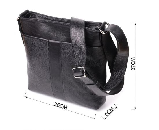 Купить Красивая сумка через плечо для мужчин из натуральной кожи GRANDE PELLE 22883 Черная, фото , изображение 3, характеристики, отзывы