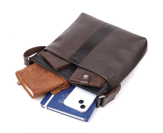 Купить Стильная сумка через плечо для мужчин из натуральной кожи GRANDE PELLE 22884 Коричневый, фото , изображение 8, характеристики, отзывы