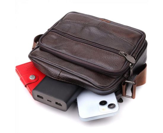 Купить Горизонтальная удобная сумка с ручкой для мужчин из натуральной кожи Vintage 22940 Коричневый, фото , изображение 8, характеристики, отзывы